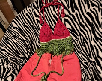 Watermelon Tassel Crochet Crop Top