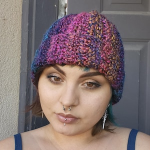 Rainbow Ribbed Crochet Beanie