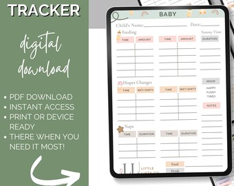Baby Tracker Printable PDF, Newborn Feeding Diaper Log (Digital Download)