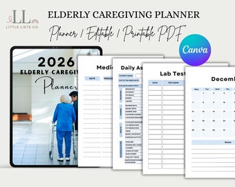 Planer opieki nad osobami starszymi na rok 2026 do druku | Edytowalny organizer opiekuna w formacie PDF | Segregator opieki nad osobami starszymi | Dziennik medyczny i dzienny