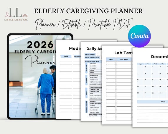 2026 Elderly Caregiving Planner Printable | Editable Caregiver Organizer PDF | Senior Care Binder | Medical & Daily Log