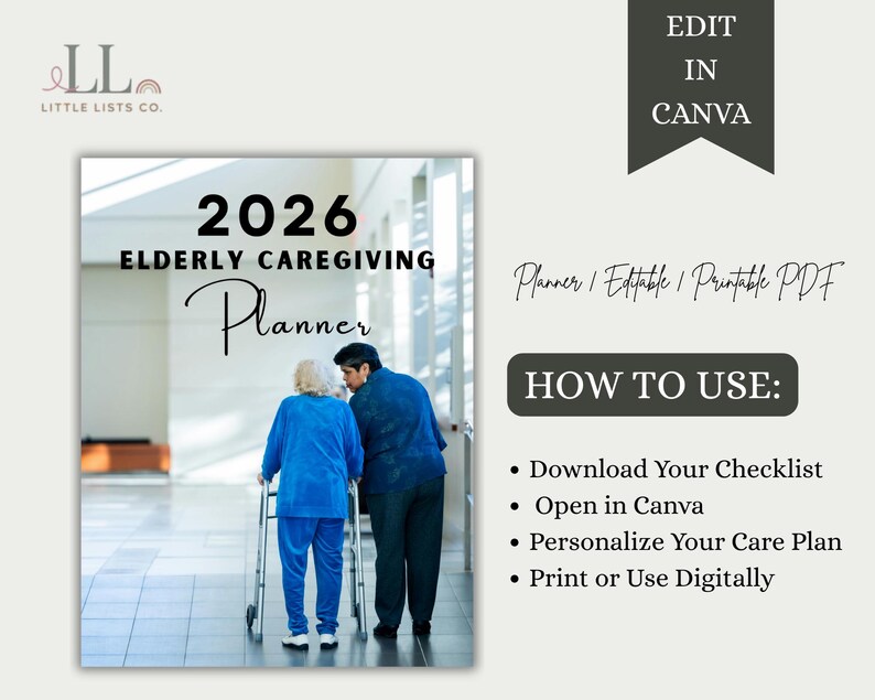 2026 Elderly Caregiving Planner Printable | Editable Caregiver Organizer PDF | Senior Care Binder | Medical & Daily Log image 5