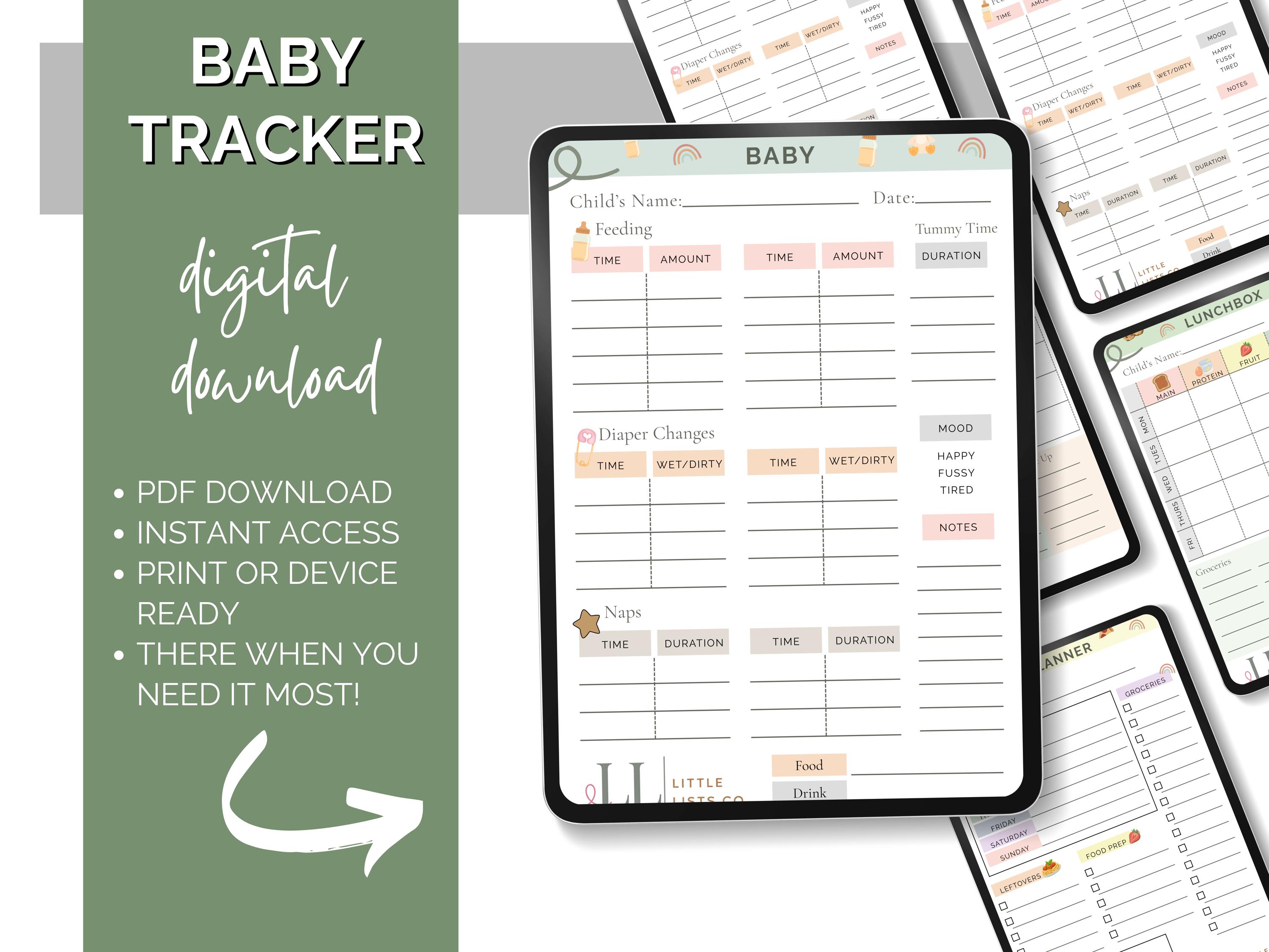 Baby Tracker Printable PDF, Newborn Feeding Diaper Log (digital ...