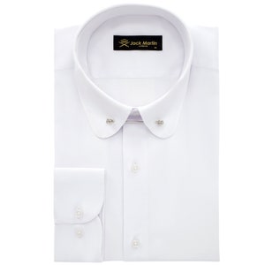 White Club Collar Long Sleeve Dress Shirts for Men with Pin Collar | Mens Penny Collar Formal Shirts with Collar Bar | Birthday Gift For Men