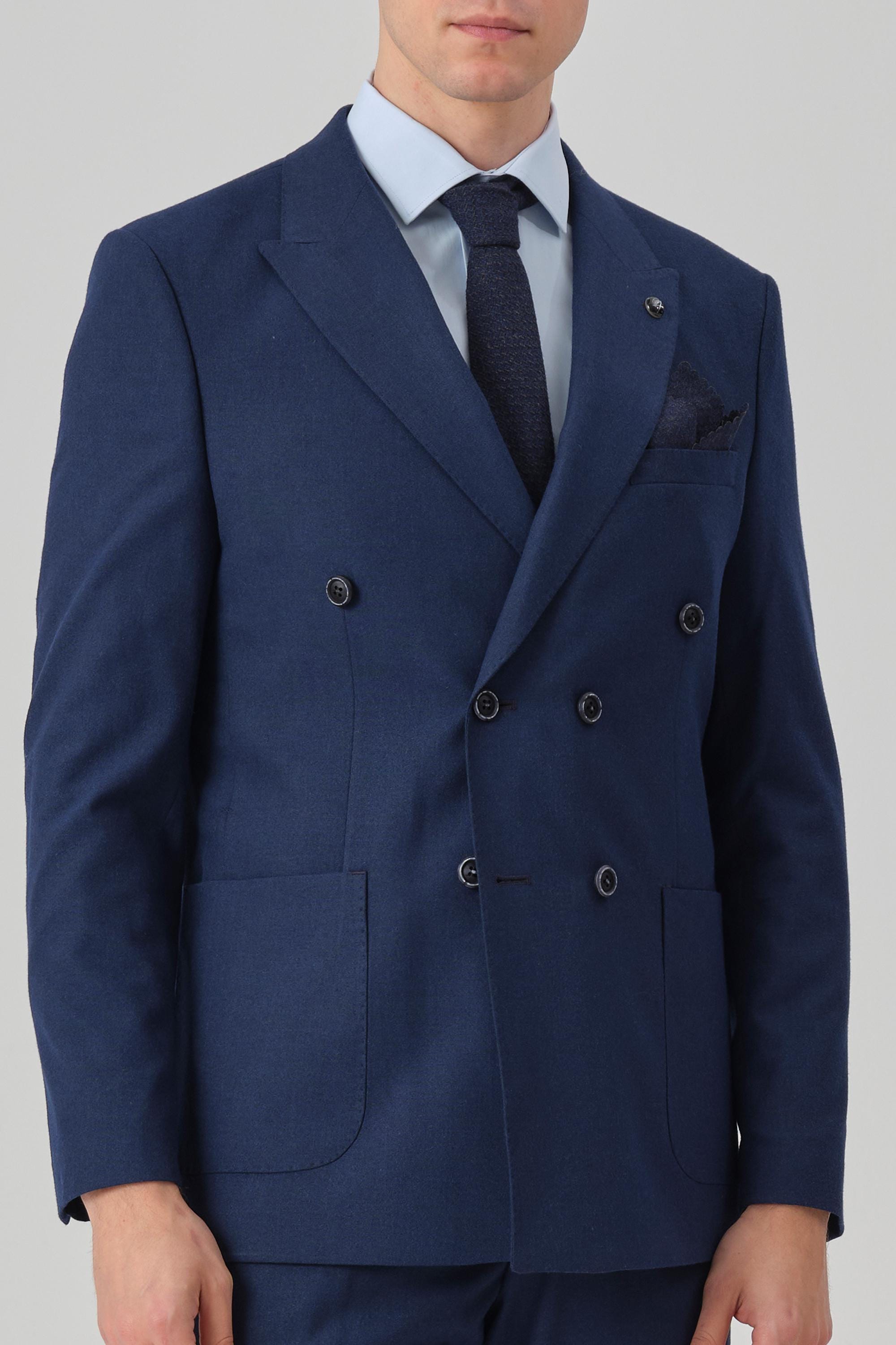 Jack Martin | Navy Blue Double Breasted Suit | Design-Led Wedding Prom & Business Suit | 2 Piece Flannel Suit For Men