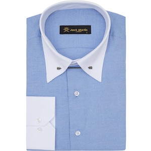 Royal Blue Oxford Pin Collar Long Sleeve Dress Shirts for Men | Mens Button Up Stylish Formal Shirts with Collar Bar