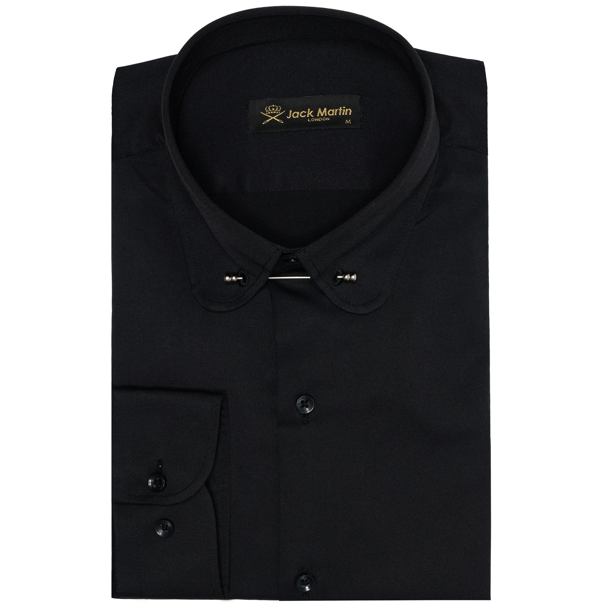 Black Club Collar Long Sleeve Dress Shirts for Men With Pin