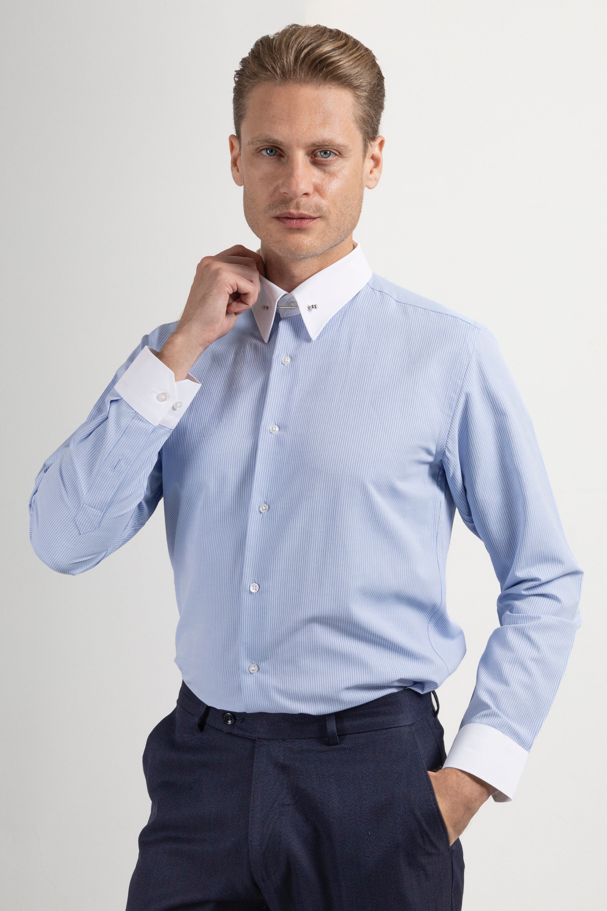 pin collar long sleeve dress shirts for men Buy Men's Pin Collar Shirts