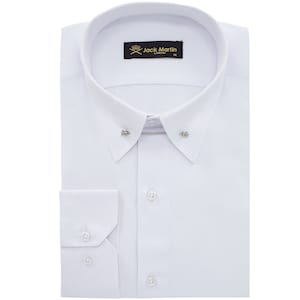 White Oxford Pin Collar Long Sleeve Dress Shirts for Men | Mens Button Up Stylish Formal Shirts with Collar Bar