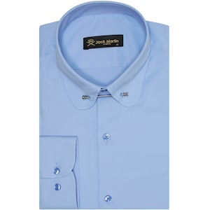 Blue Club Collar Long Sleeve Dress Shirts for Men with Pin Collar | Mens Penny Collar Formal Shirts with Collar Bar | Birthday Gift For Men