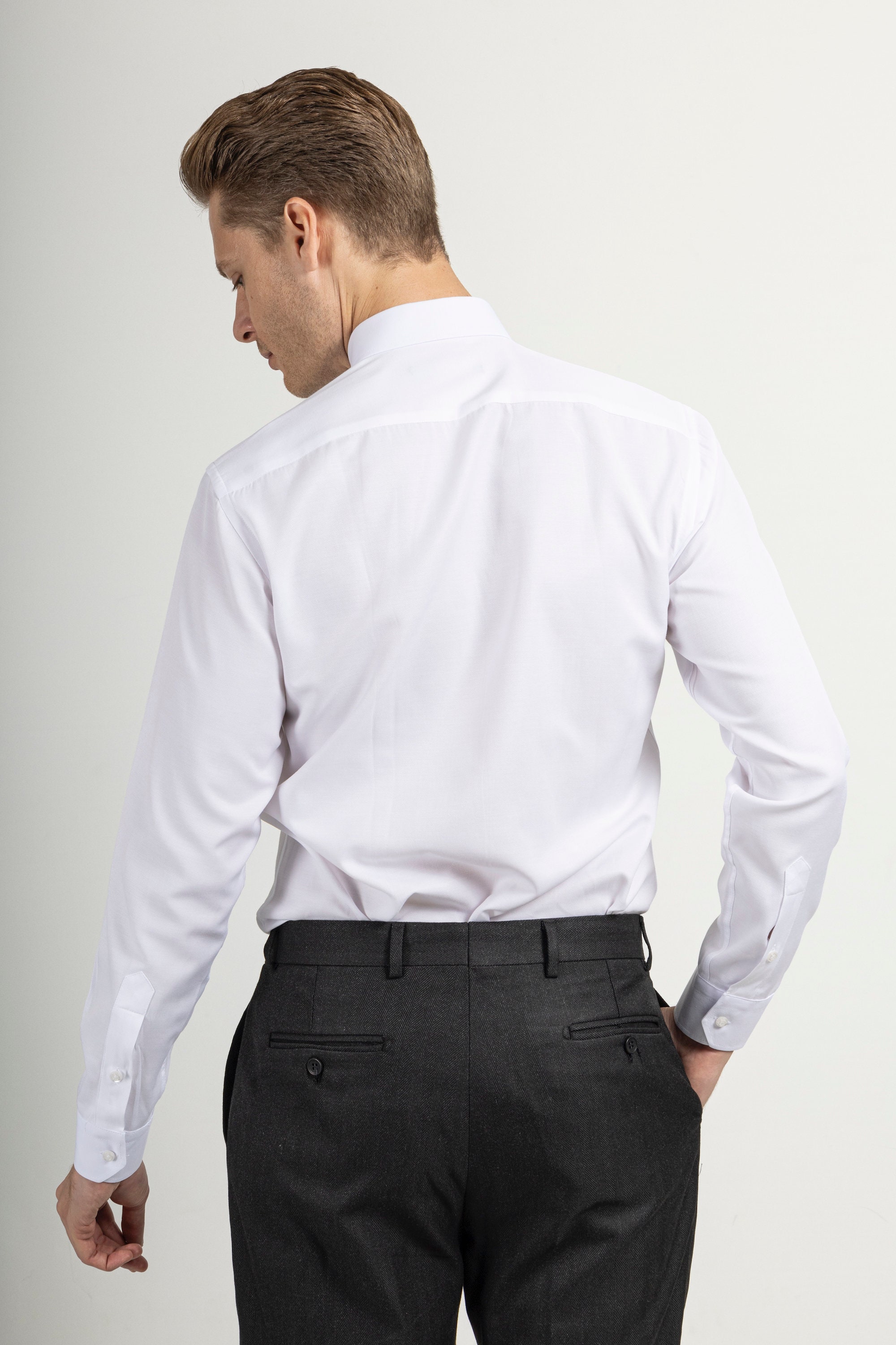 White Oxford Pin Collar Long Sleeve Dress Shirts for Men | Mens Button ...