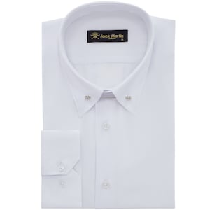 White Striped Pin Collar Long Sleeve Dress Shirts for Men | Mens Button Up Stylish Formal Shirts with Collar Bar | Birthday Gift For Men