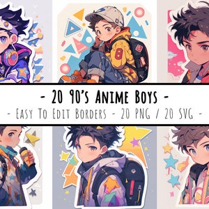 90&#39;s Anime Boy Clipart Bundle - 20 PNG - Easy To Edit - Commercial Use - Digital Download