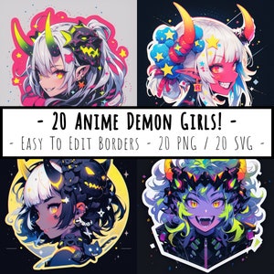 Anime Demon Girl Clipart Bundle - 20 PNG - Easy To Edit - Commercial Use - Digital Download