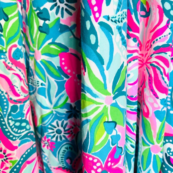 1 Pink Aqua Green Tiger Cat stretch terry fabric lilly flowers soft stretchy Lily flowers floral knit great for making clothes accessory