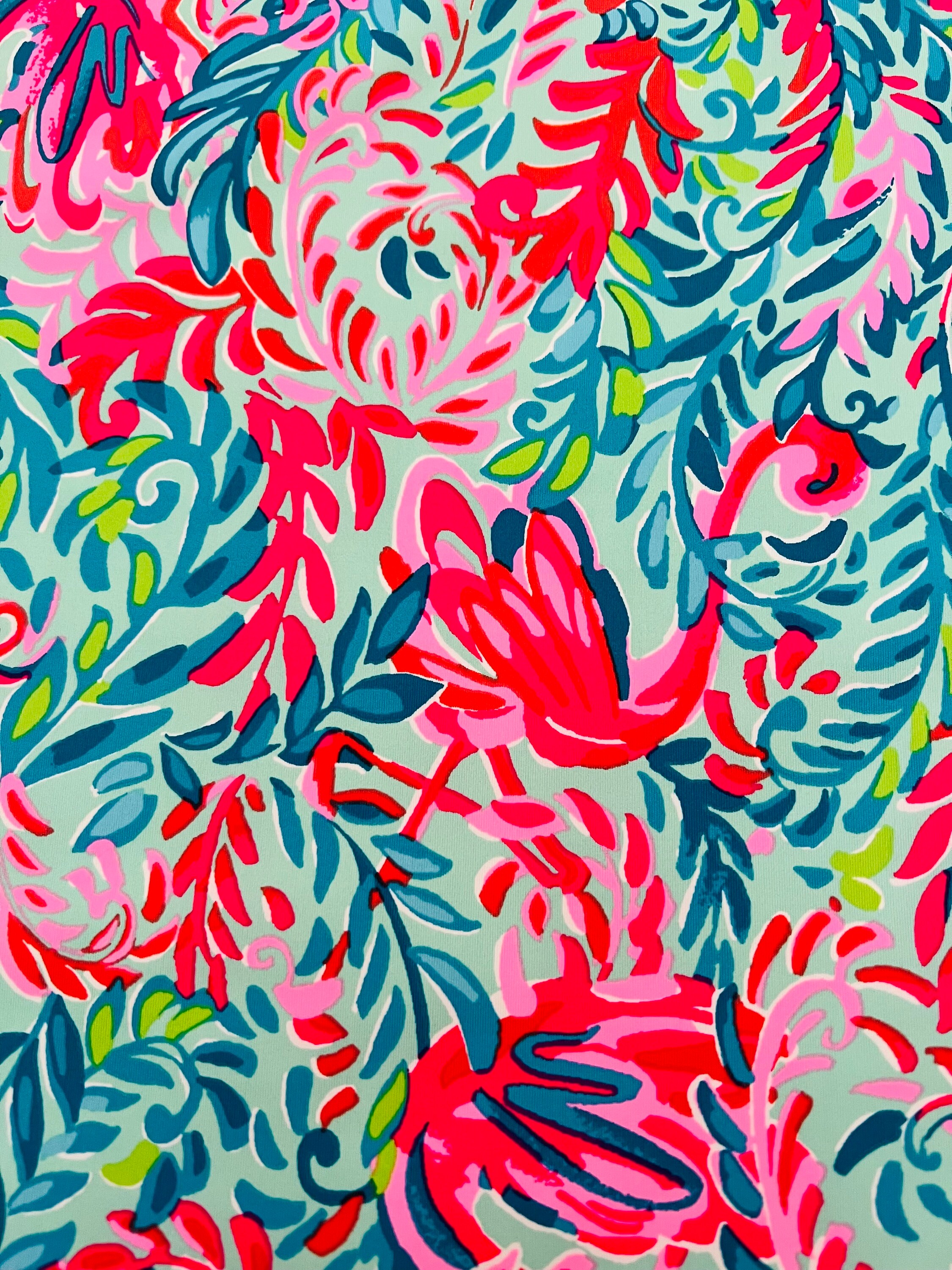 1 Aqua Turquoise Hot Pink Flamingo Stretch Spandex Fabric Lilly Flowers ...
