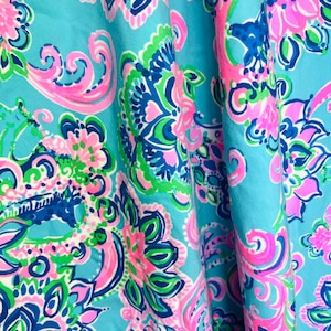 Pink Aqua Green Blue Giraffe stretch terry fabric lilly flowers soft stretchy Lily flowers floral knit great for making clothes accessory