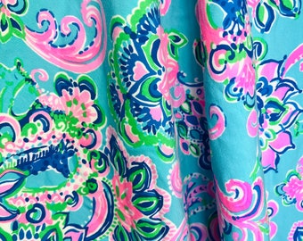 Pink Aqua Green Blue Giraffe stretch terry fabric lilly flowers soft stretchy Lily flowers floral knit great for making clothes accessory