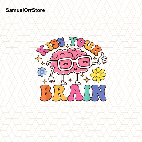 Kiss Your Brain Png, Cute Teacher Appreciation Png, Back To School Png, Teachers Love Brains, Teacher Appreciation, Cute Retro Teacher Png