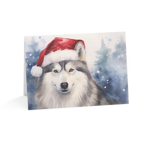 Siberian Husky Santa Paws Christmas Card - Dog Lover Christmas Greeting Card