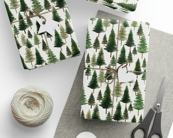 Watercolor Christmas Trees - Christmas Wrapping Paper