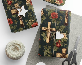 Heavenly Cross and Blossoms Wrapping Paper - Easter Gift Wrap - Crucifix, Jesus and Cross Wrap