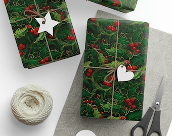 Festive Foliage Wrapping Paper - Holly and Berries Wrapping Paper