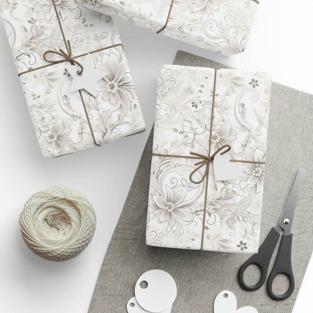 Wedding Wrapping Paper - White Wedding Floral Wrapping Paper - Elegance ...