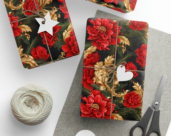 Fleur de Joyeux Red and Gold Poinsettia - Christmas Wrapping Paper