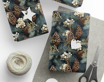 Festive Pinecone Dream Wrapping Paper - Pinecones and Flowers Christmas Wrapping Paper