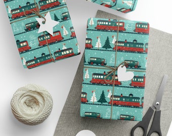 Christmas Railroad Gift Wrap - Toy Train and Winter Wonderland Wrapping Paper