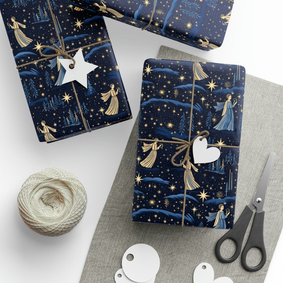 Celestial Angel Christmas Wrapping Paper Heavenly Skies Gift Wrap