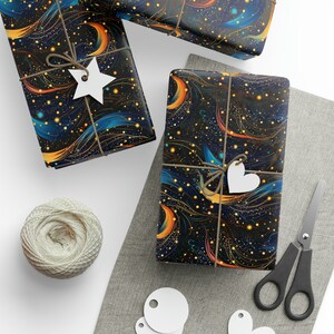Starry Night Gift Wrap - Van Gogh Inspired Modern Wrapping Paper - Midnight Constellation Gift Wrap