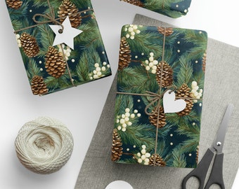 Winter Wonderland Pinecone Wrapping Paper - Icy Berry Pinecone Gift Wrap