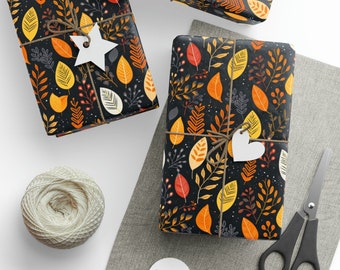 Brillo del otoño - Papel de envolver hojas de otoño - Brillante y colorido - Papel de envolver de regalo de hojas y bayas de otoño vibrantes