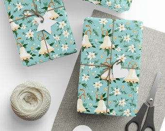 Petite Wedding Bells on Light Blue Background Wrapping Paper
