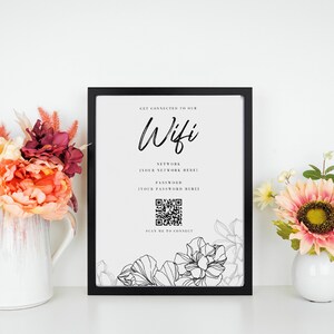 Editable Wifi Password & QR Code Sign | AirBnb Wifi Sign | Guest Wifi Sign | QR Code Signage | Customizable Sign | VRBO | Floral Sign
