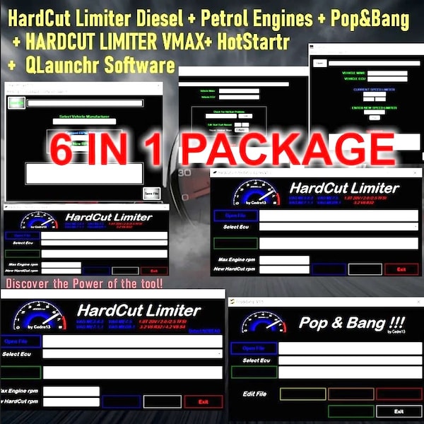 6 IN 1 Paket Neue HardCut Limiter Diesel + Benzinmotoren + Pop&Bang + HARDCUT Limiter Vmax+ HotStartr + QLaunchr Software