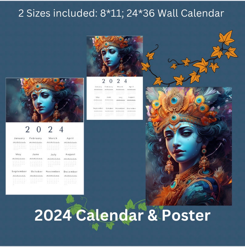 Krishna Calendar 2024 & Wall Poster set 2 Etsy