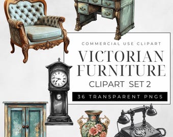 Victoriaanse meubels clipart set 2, vintage meubelillustraties, antieke meubel clipart, vintage digitaal, scrapbooking, junk Journal