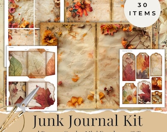 Autumn Leaves Junk Journal Kit | Vintage Printable Scrapbook Pages & Cards | Fall Ephemera | Instant Download | Nature Botanical Kit