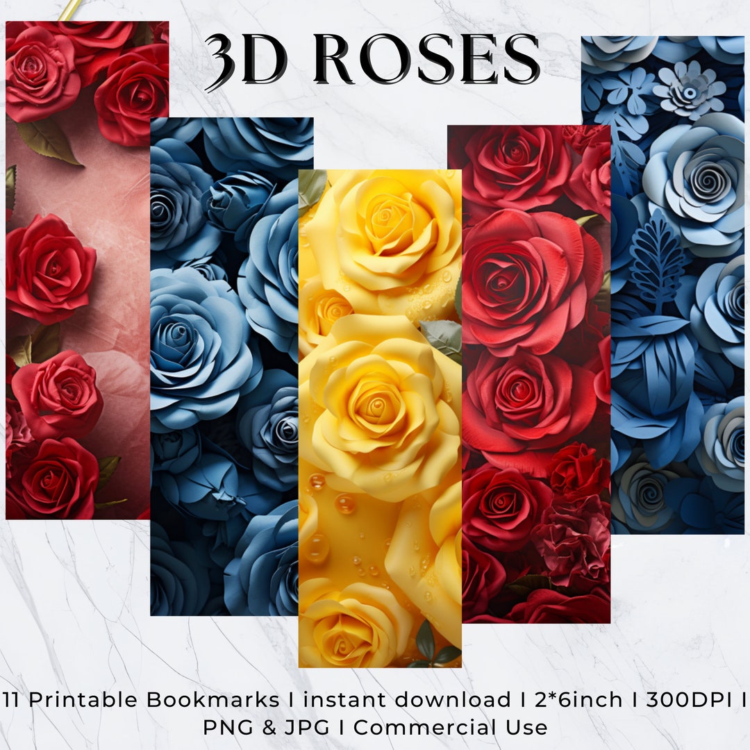 Red Roses Bookmarks 3D Rose Bookmarks, Printable Bookmark Sheets, Bookmark Sublimation ...