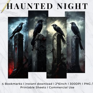 Haunted Night Bookmarks, Printable Bookmarks,Horror Reads Bookmarks, Halloween Bookmark, Bookmark Sheets, Dark Gothic Theme Bookmarks