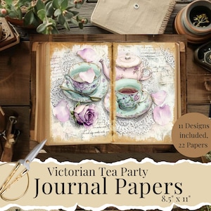 Victorian Tea Party Junk Journal Papers - Printable Pages - Afternoon Tea Ephemera - Shabby Chic Crafting - English Tea Scrapbooking Papers