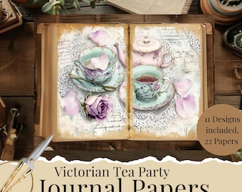 Victorian Tea Party Junk Journal Papers - Printable Pages - Afternoon Tea Ephemera - Shabby Chic Crafting - English Tea Scrapbooking Papers