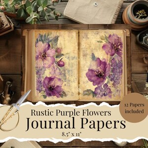 Rustic Purple Flowers Junk Journal Papers- Purple Floral Scrapbook Papers - Violet Ephemera-Printable Vintage Papers-Purple Shabby Chic