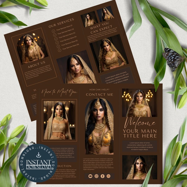 Wedding, Beauty, Jewellery and Fashion Designer Flyer with Mock up Template - Indian Wedding Business Flyers and Trifold Brochures template