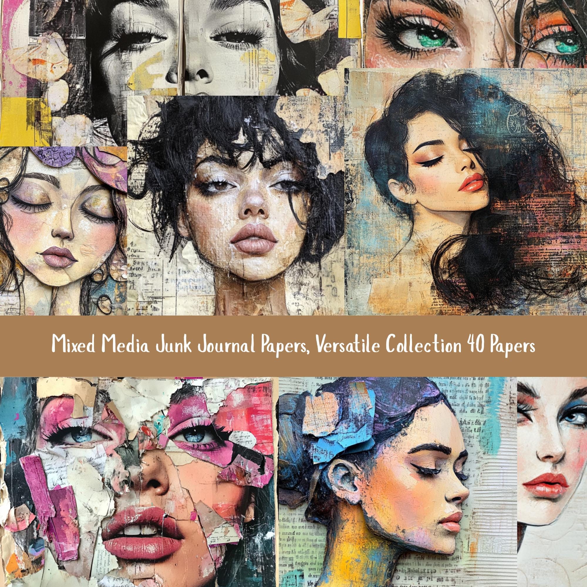 Mixed Media Junk Journal Paper Pack | 40 Digital Collage Sheets | Bold ...