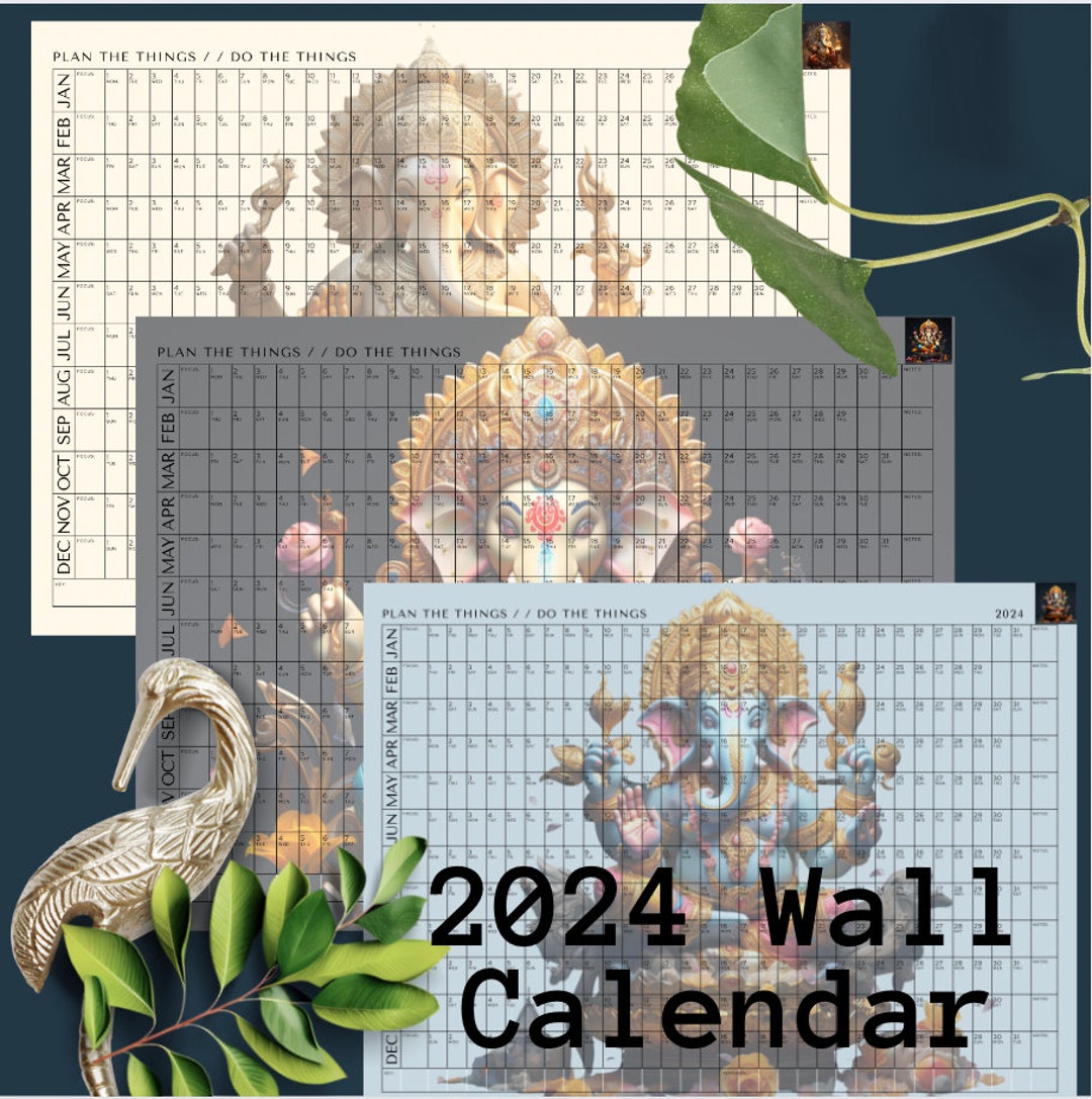 2024 Ganesha Wall Calendar and Planner 101.6cm by 67.2 Cm Set of 3 Etsy