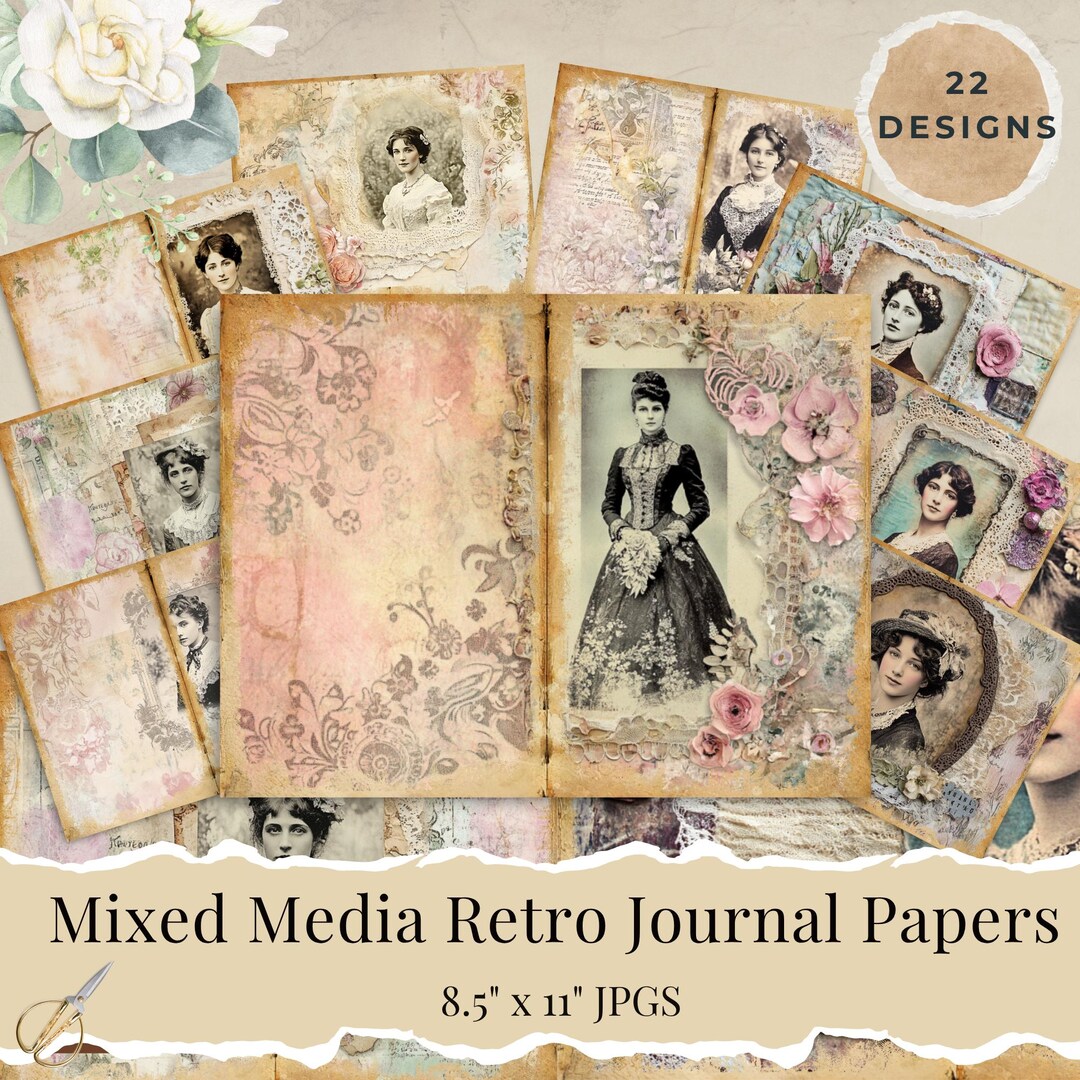 Retro Junk Journal Paper, Vintage Papers, Printable Scrapbook Supplies ...